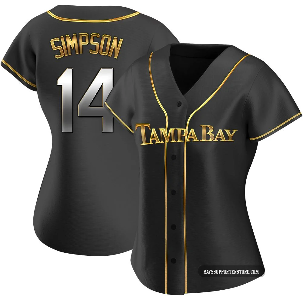 Tampa Bay Rays ＃14 Chandler Simpson Women's Replica Black en Alternate Jersey - Gold