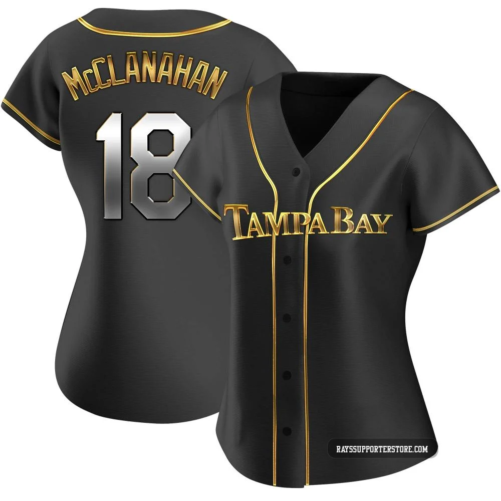 Tampa Bay Rays ＃18 Shane McClanahan Women's Replica Black en Alternate Jersey - Gold