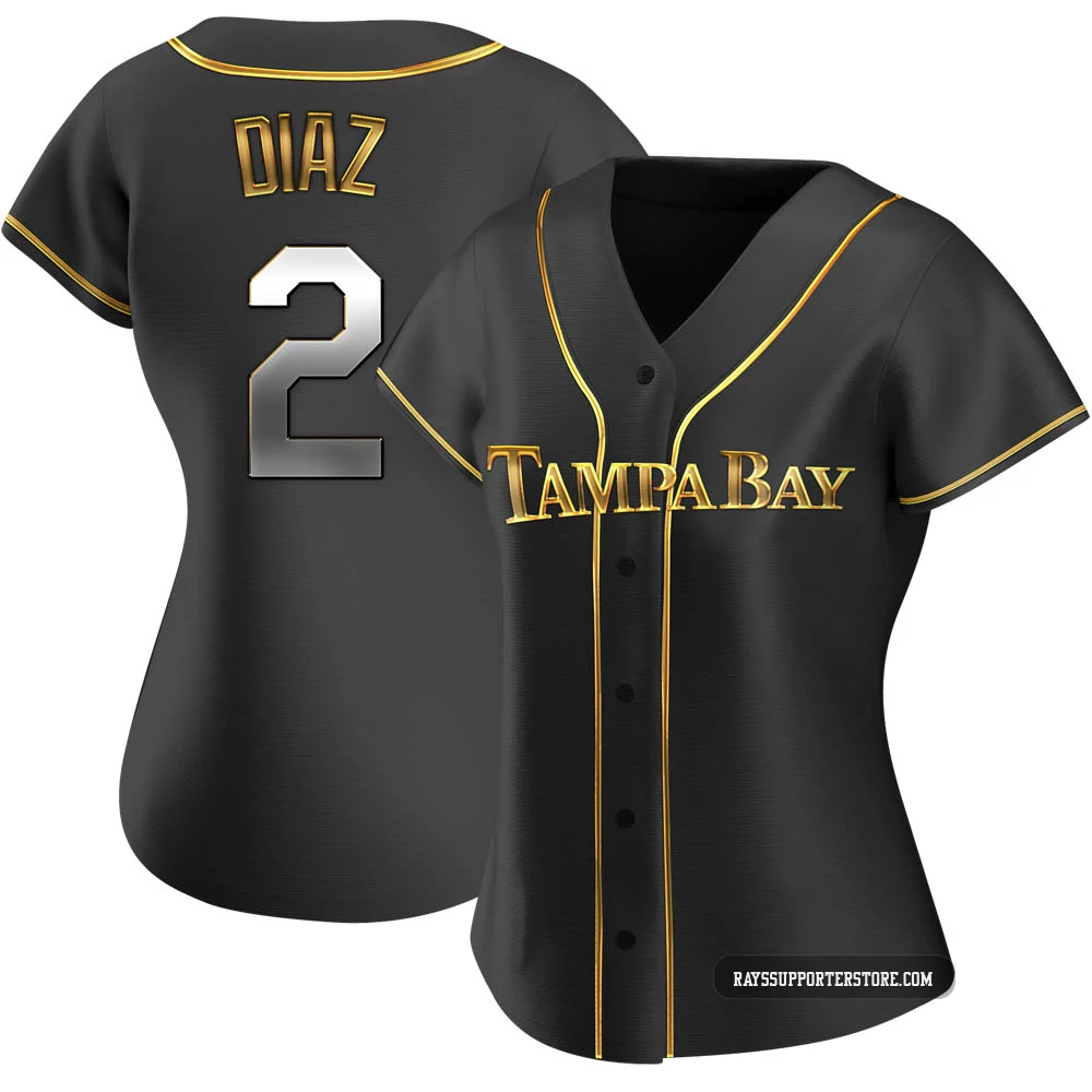 Tampa Bay Rays ＃2 Yandy Diaz Women's Replica Black en Alternate Jersey - Gold