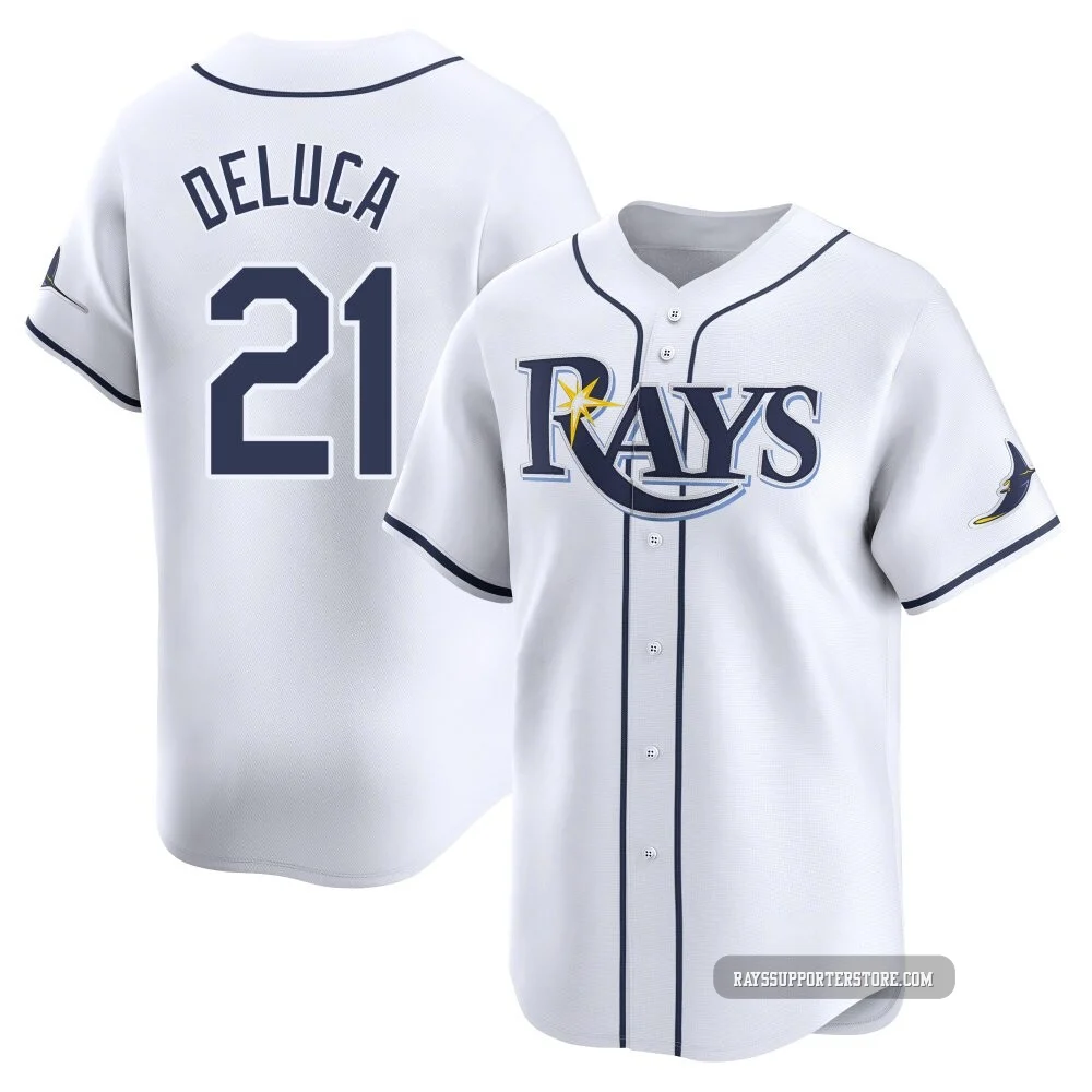Tampa Bay Rays ＃21 Jonny DeLuca Men's Limited Home Jersey - White