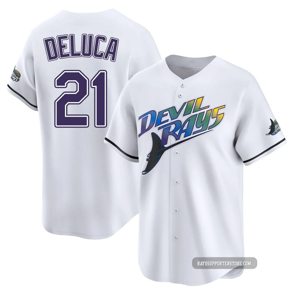 Tampa Bay Rays ＃21 Jonny DeLuca Men's Limited Throwback Cooperstown Jersey - White