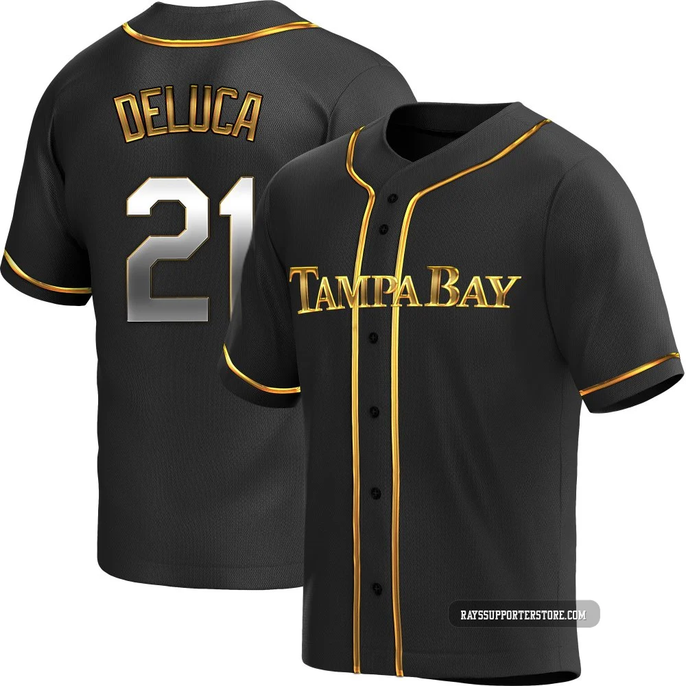 Tampa Bay Rays ＃21 Jonny DeLuca Men's Replica Black en Alternate Jersey - Gold