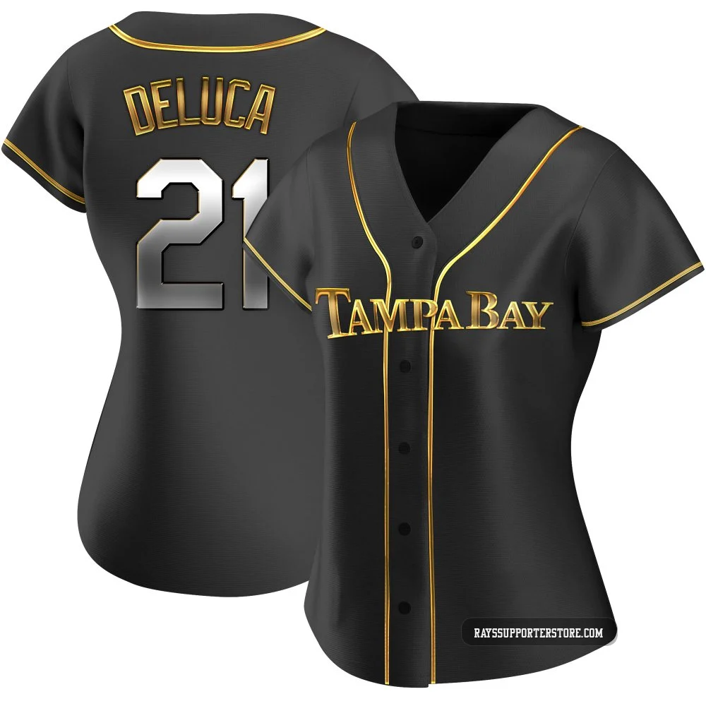 Tampa Bay Rays ＃21 Jonny DeLuca Women's Replica Black en Alternate Jersey - Gold