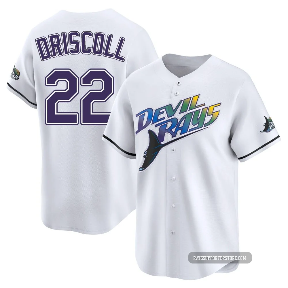 Tampa Bay Rays ＃22 Logan Driscoll Men's Limited Throwback Cooperstown Jersey - White