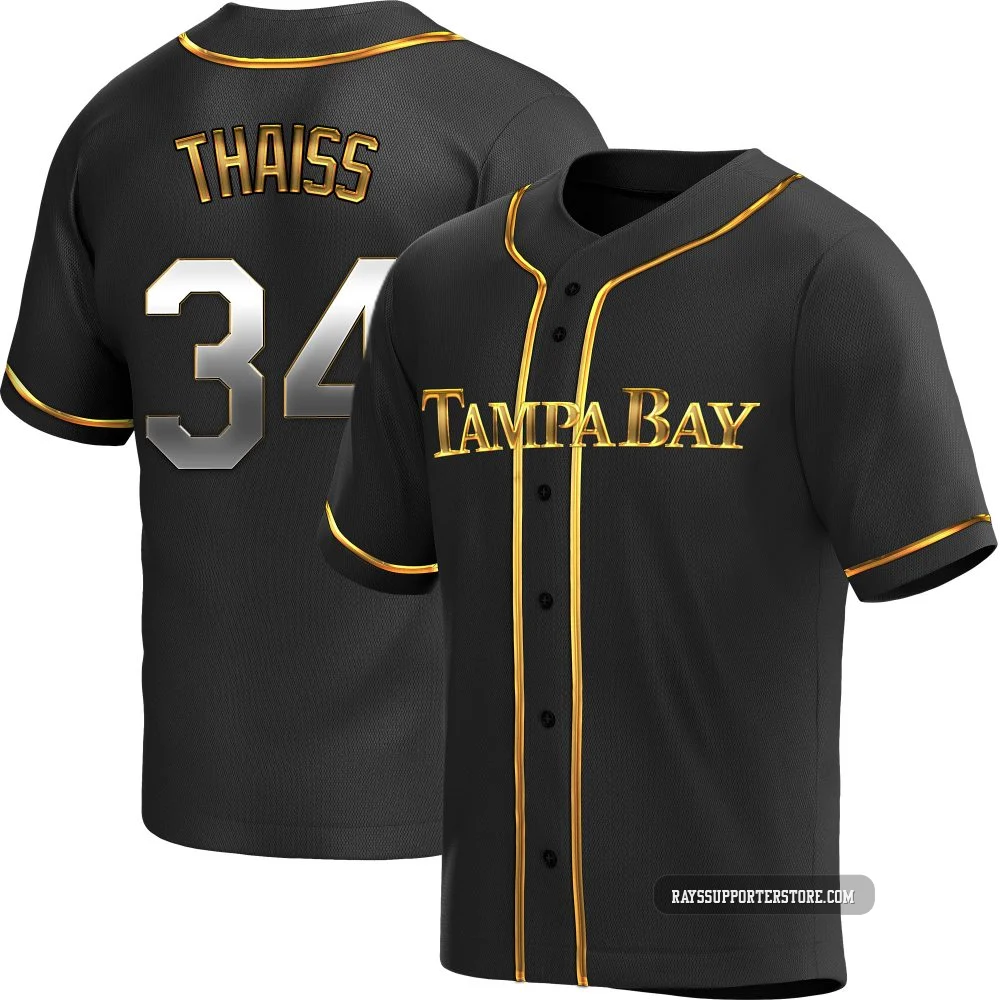 Tampa Bay Rays ＃34 Matt Thaiss Men's Replica Black en Alternate Jersey - Gold