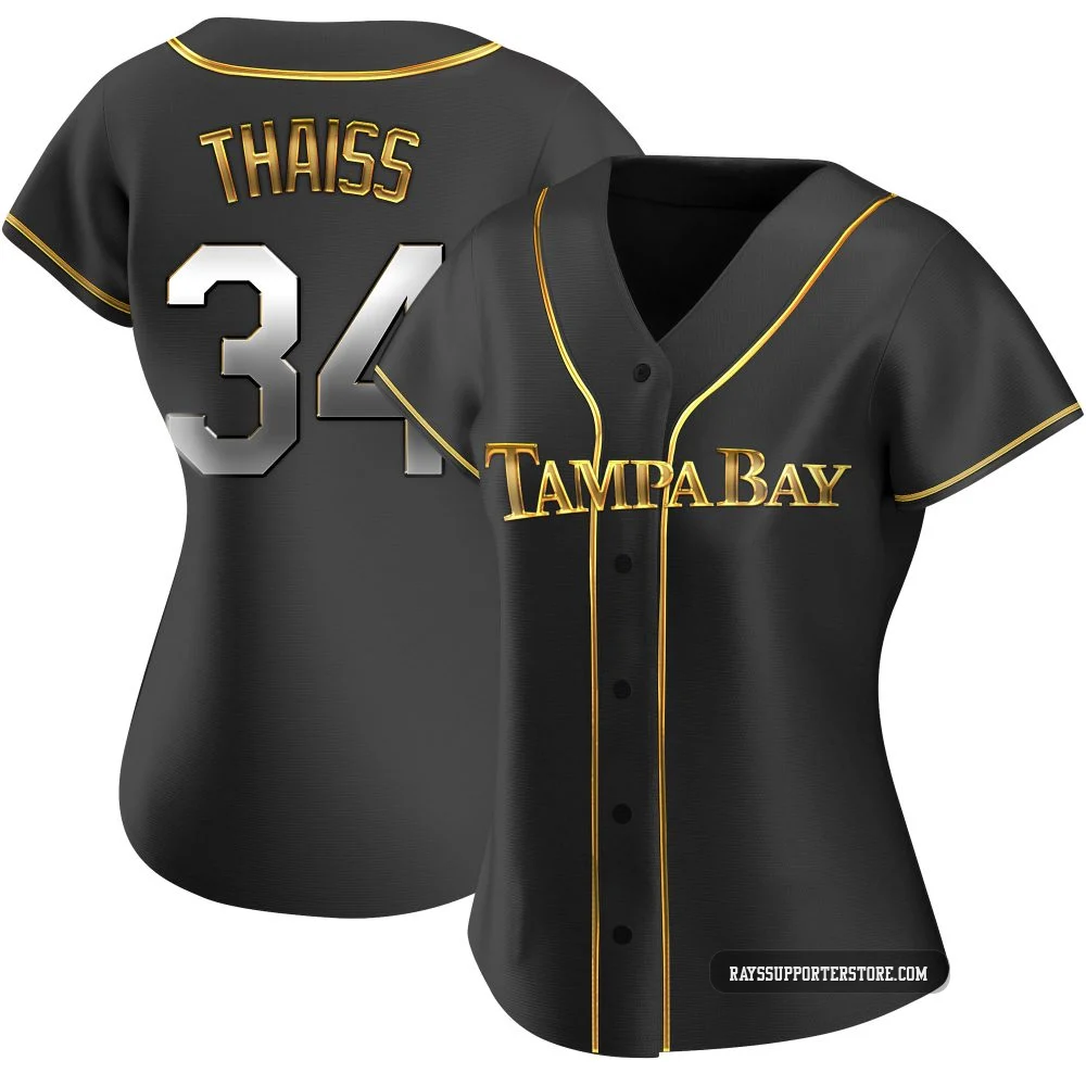 Tampa Bay Rays ＃34 Matt Thaiss Women's Replica Black en Alternate Jersey - Gold