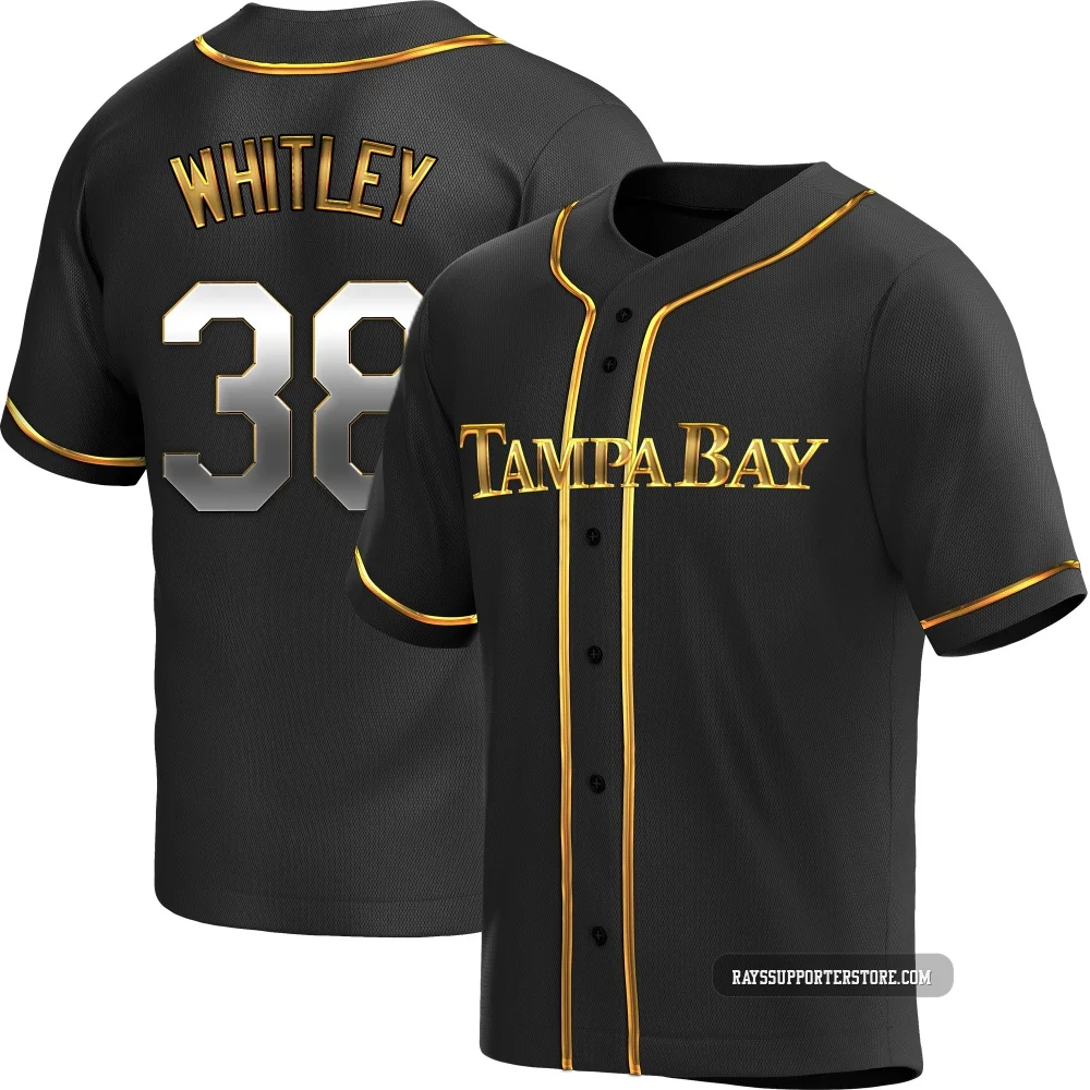 Tampa Bay Rays ＃38 Forrest Whitley Men's Replica Black en Alternate Jersey - Gold
