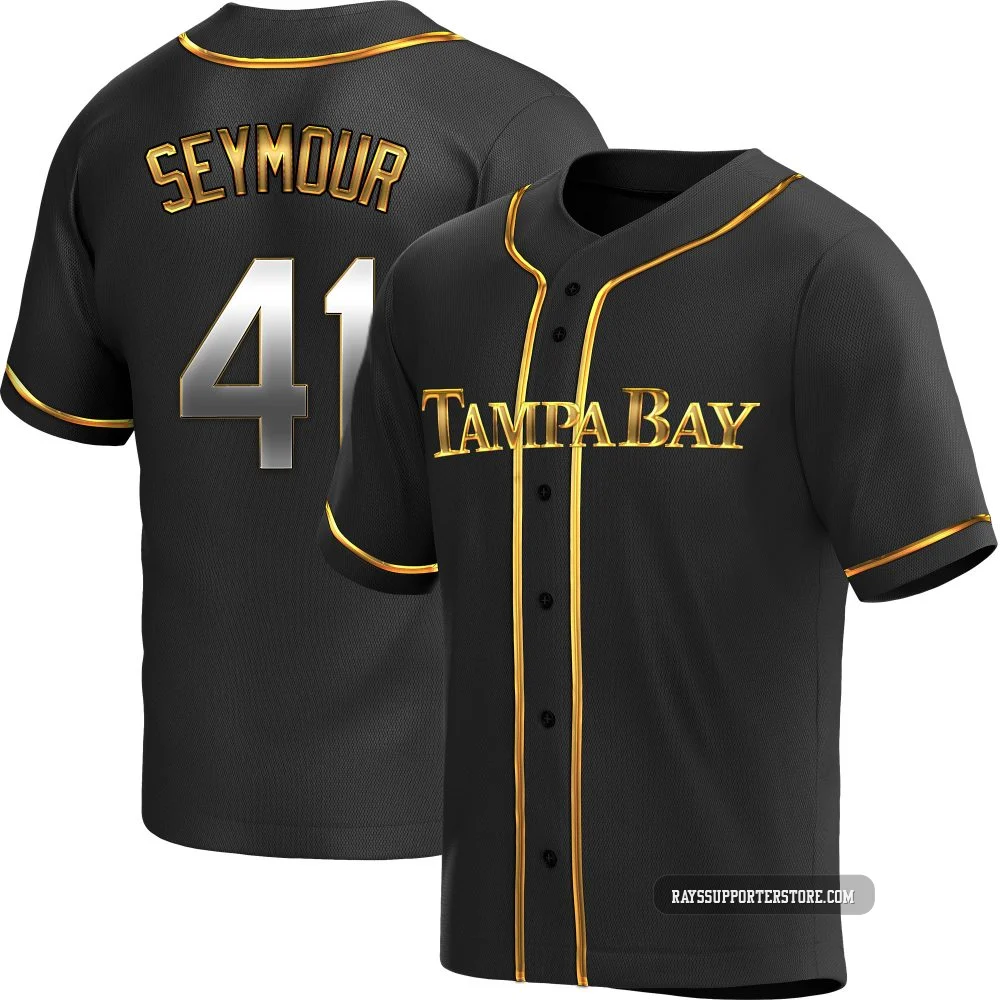 Tampa Bay Rays ＃41 Bob Seymour Men's Replica Black en Alternate Jersey - Gold