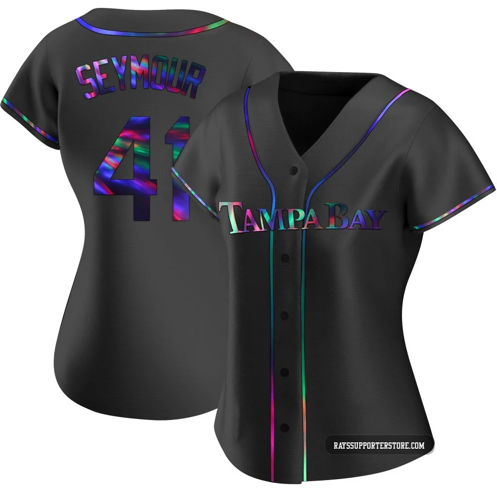 Tampa Bay Rays ＃41 Bob Seymour Women's Replica Holographic Alternate Jersey - Black