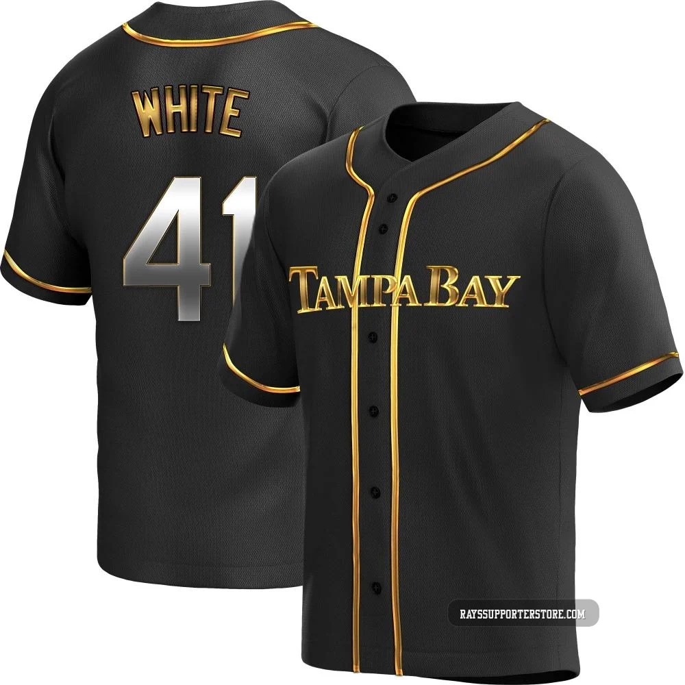 Tampa Bay Rays ＃41 Colby White Youth Replica Black en Alternate Jersey - Gold