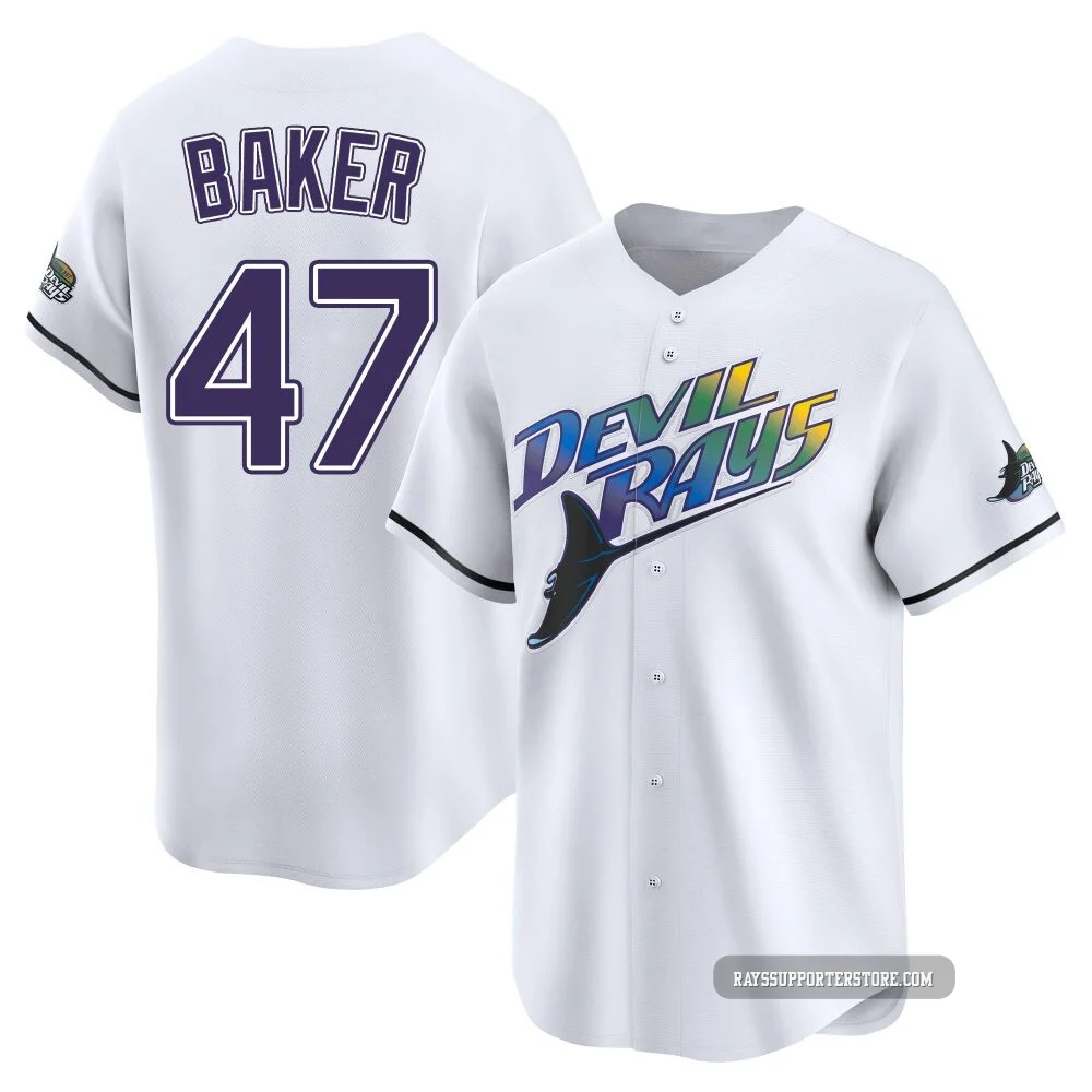 Tampa Bay Rays ＃47 Bryan Baker Men's Limited Throwback Cooperstown Jersey - White