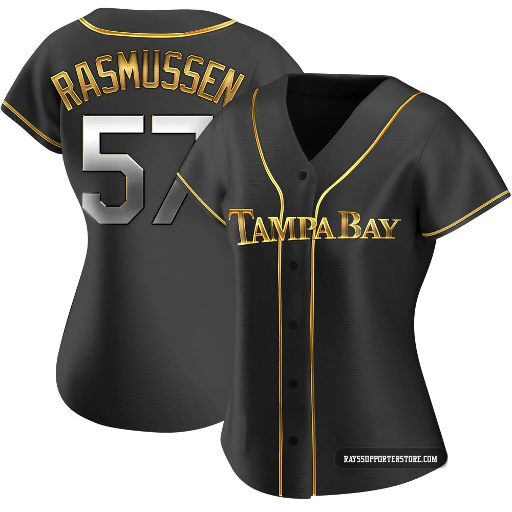 Tampa Bay Rays ＃57 Drew Rasmussen Women's Replica Black en Alternate Jersey - Gold