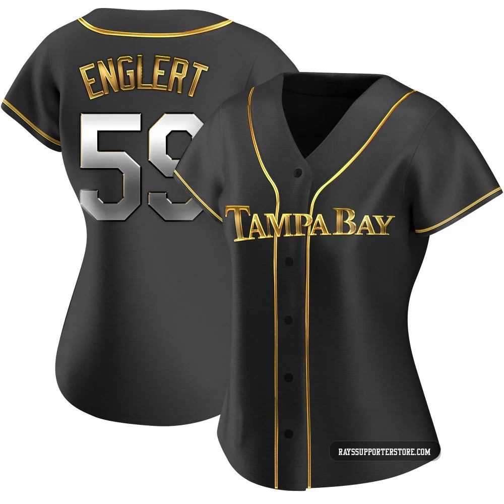 Tampa Bay Rays ＃59 Mason Englert Women's Replica Black en Alternate Jersey - Gold