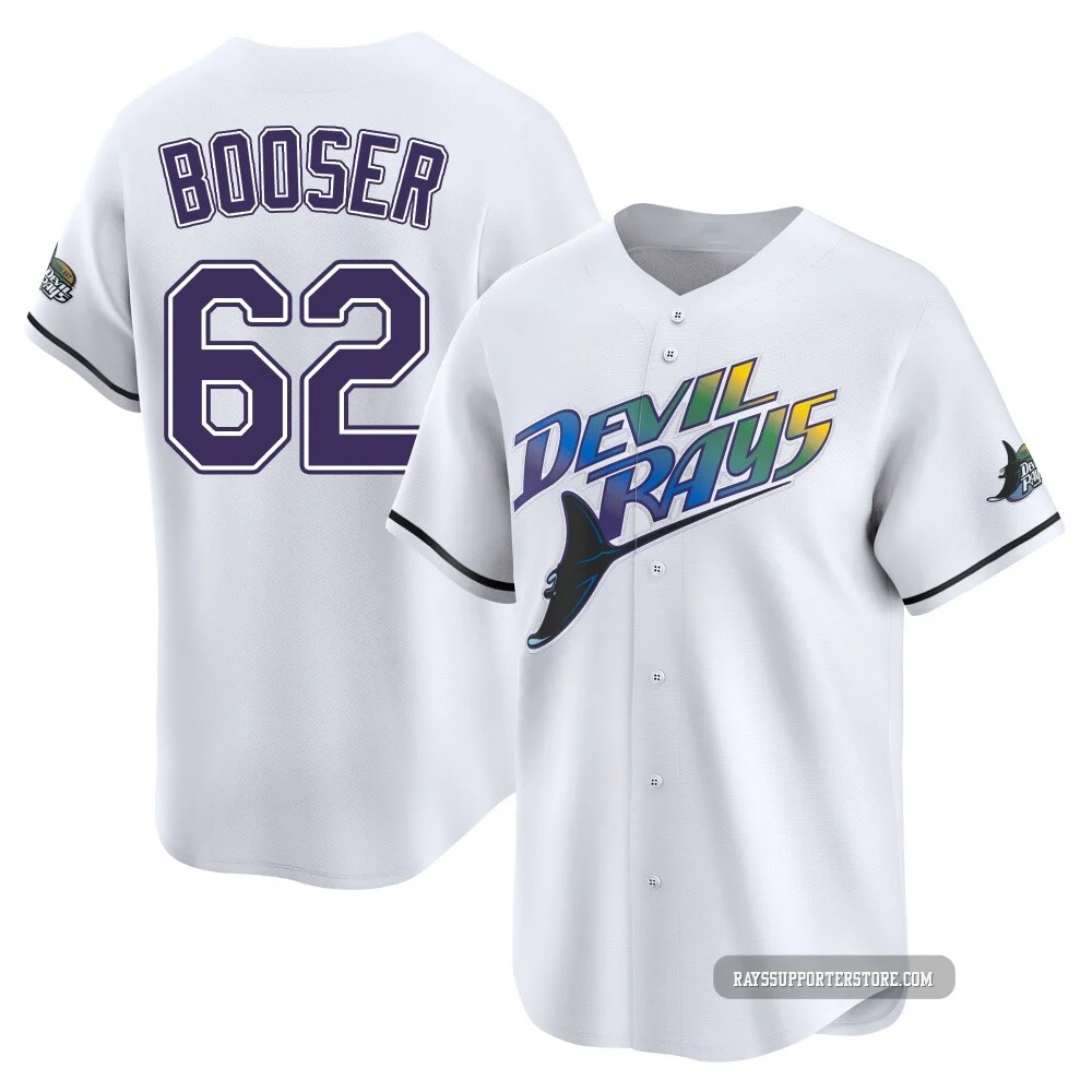 Tampa Bay Rays ＃62 Cam Booser Men's Limited Throwback Cooperstown Jersey - White