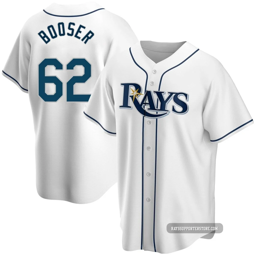 Tampa Bay Rays ＃62 Cam Booser Youth Replica Home Jersey - White