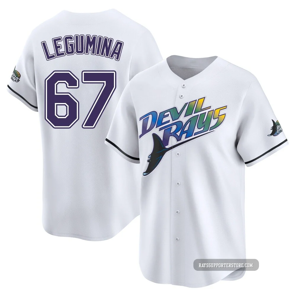 Tampa Bay Rays ＃67 Casey Legumina Men's Limited Throwback Cooperstown Jersey - White
