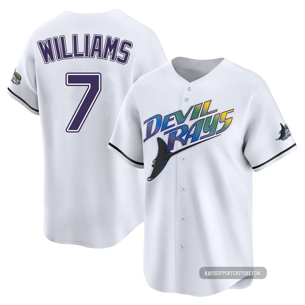 Tampa Bay Rays ＃7 Carson Williams Men's Limited Throwback Cooperstown Jersey - White