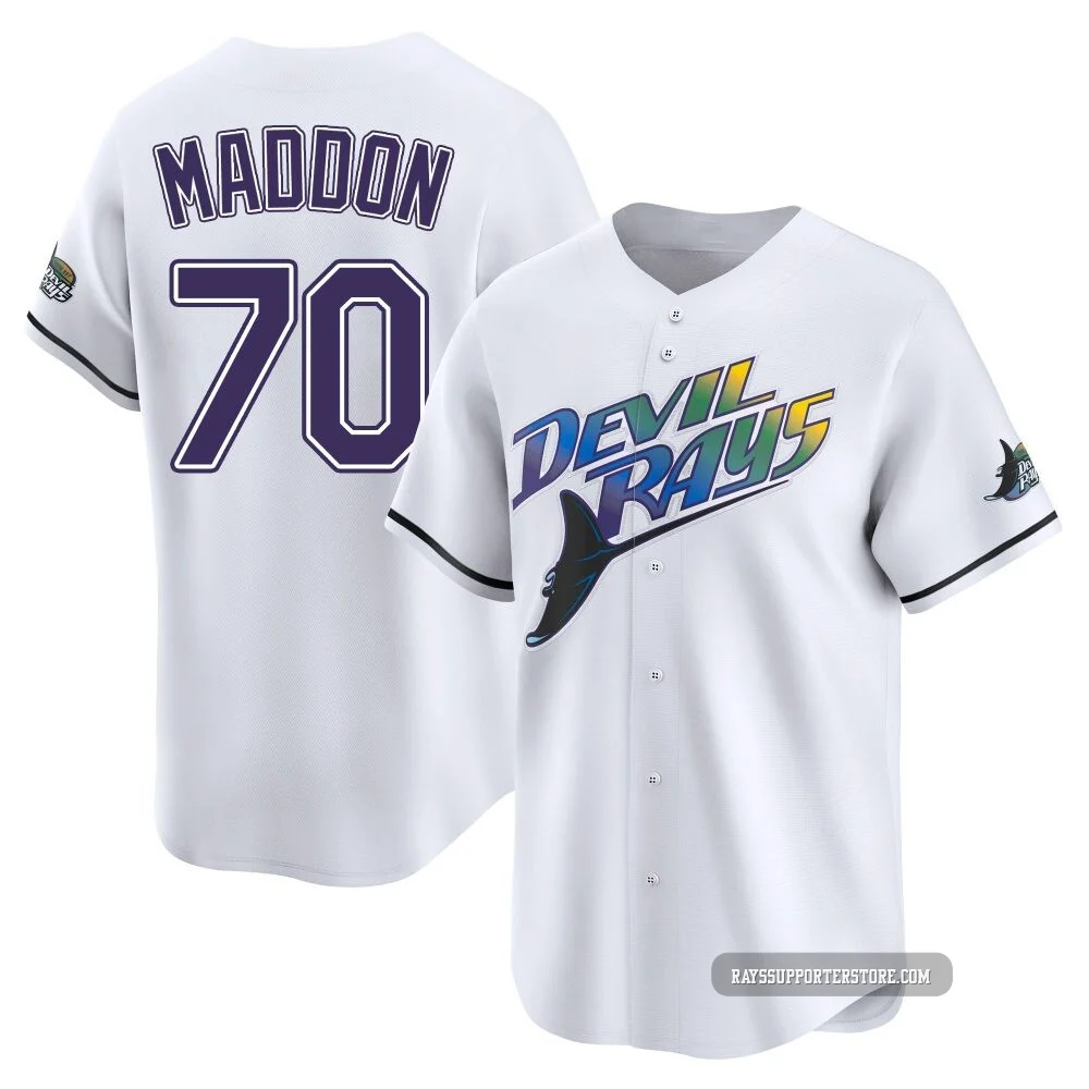 Tampa Bay Rays ＃70 Joe Maddon Men's Limited Throwback Cooperstown Jersey - White