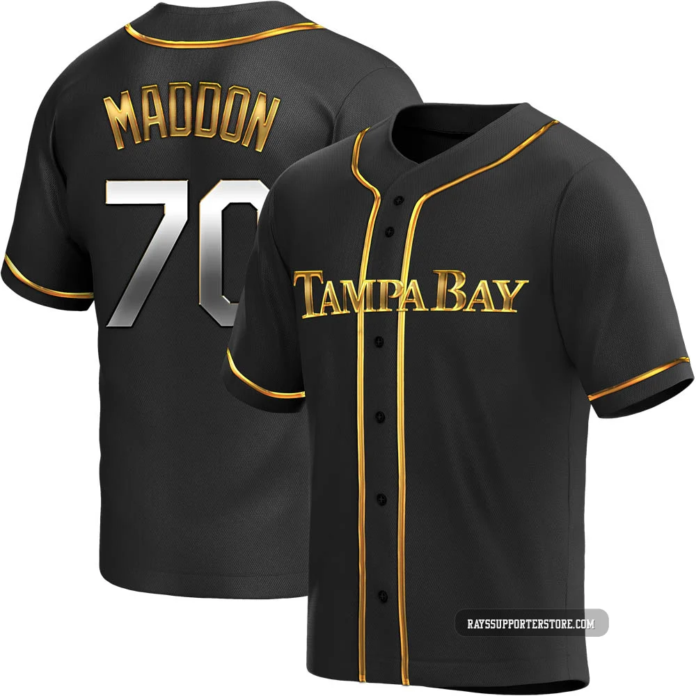 Tampa Bay Rays ＃70 Joe Maddon Men's Replica Black en Alternate Jersey - Gold