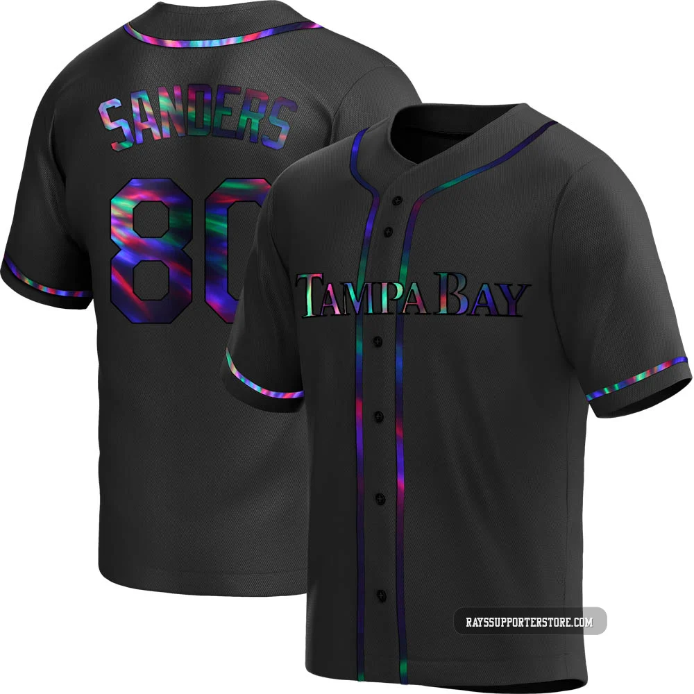 Tampa Bay Rays ＃80 Phoenix Sanders Men's Replica Holographic Alternate Jersey - Black