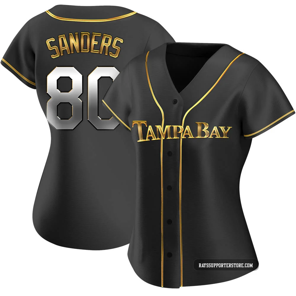 Tampa Bay Rays ＃80 Phoenix Sanders Women's Replica Black en Alternate Jersey - Gold