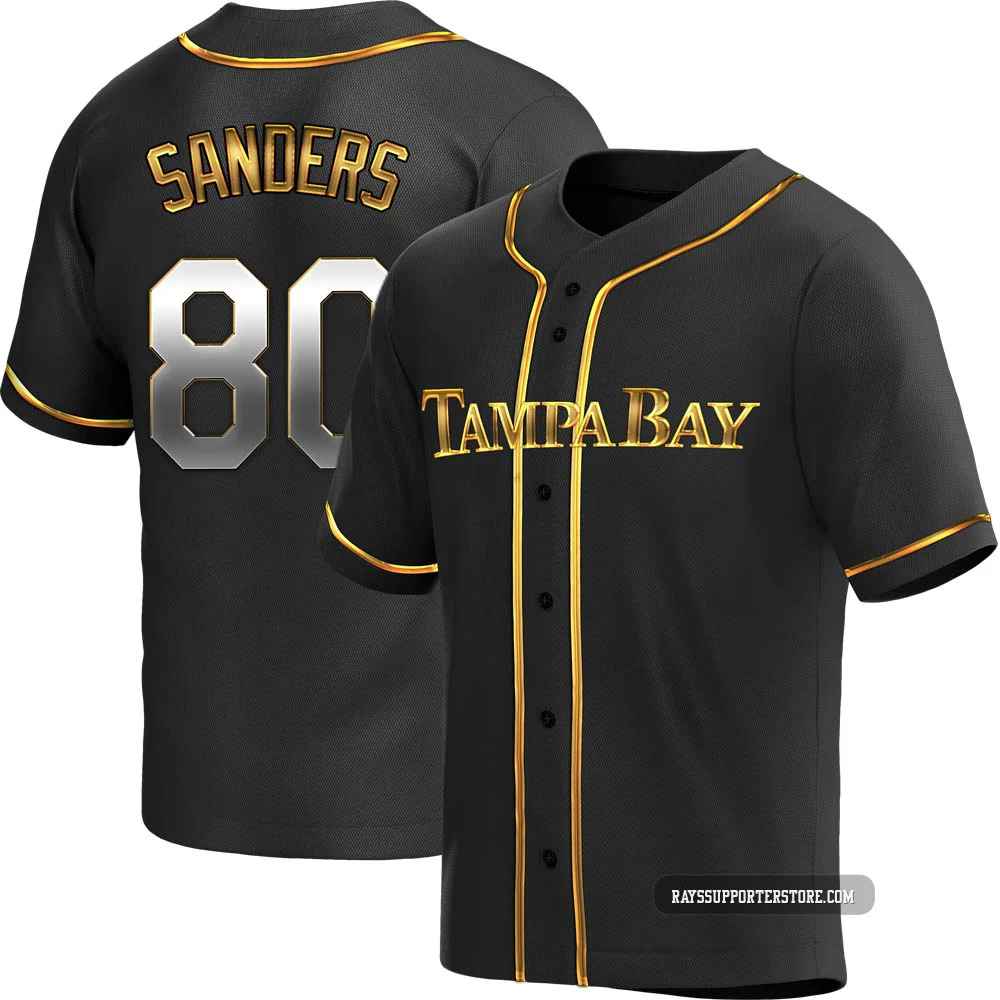 Tampa Bay Rays ＃80 Phoenix Sanders Youth Replica Black en Alternate Jersey - Gold
